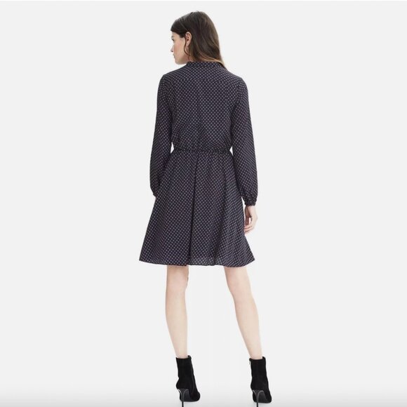Banana Republic Tie-Neck Shirtdress, Navy, Small Petite - Picture 3 of 5